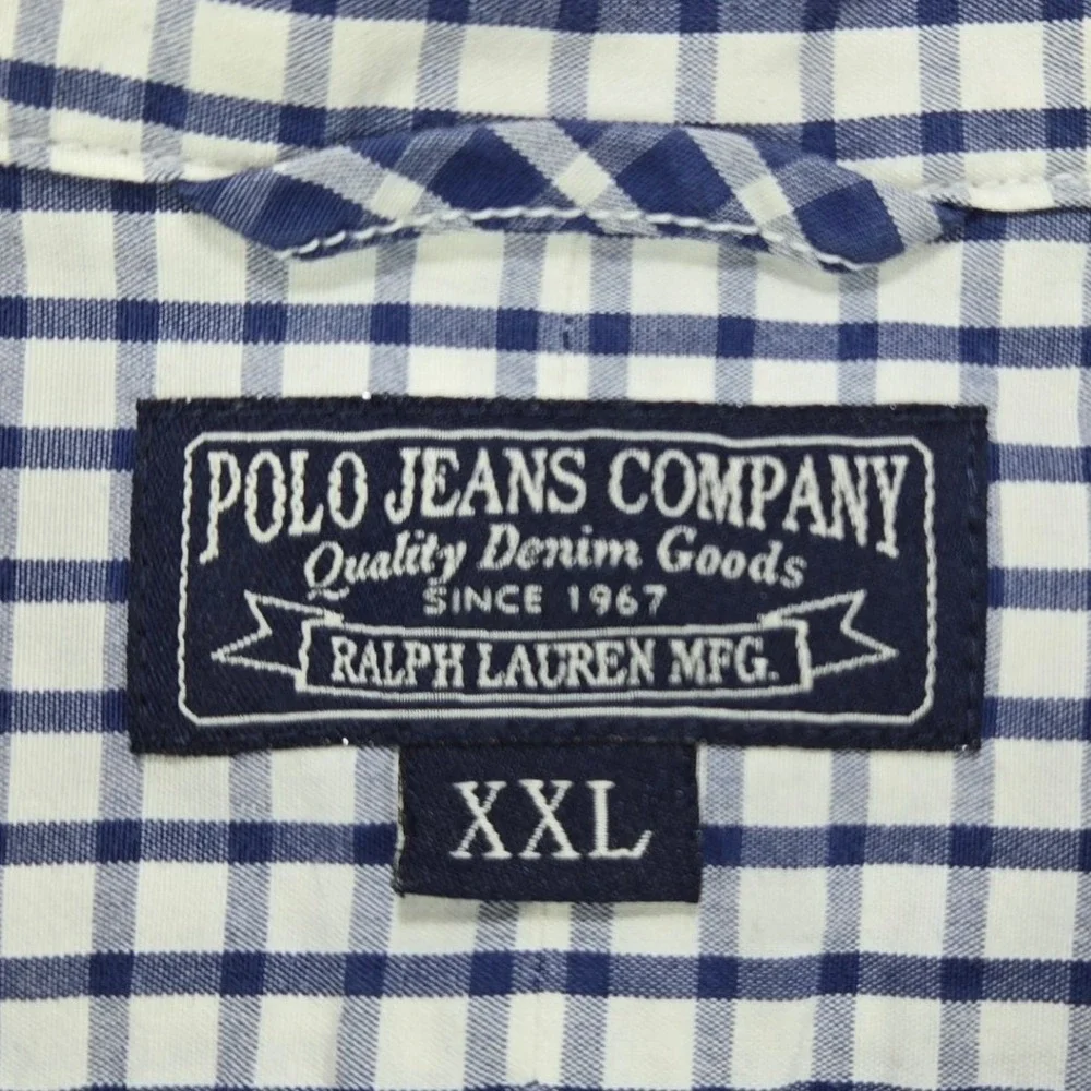 Polo Jeans Co Ralph Lauren Plaid‎ Button Down Shirt Men's XXL Blue White Green - Picture 5 of 8